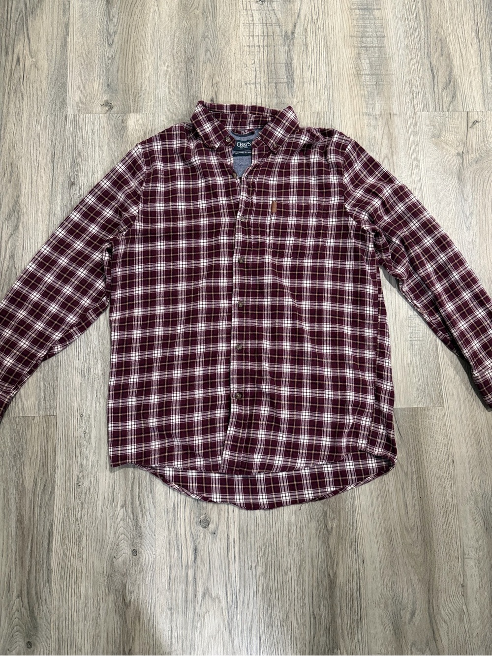 Chaps Men's Burgundy and White Plaid Button-Down Shirt
